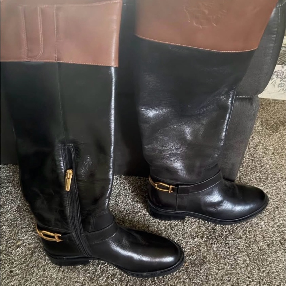 Vince Camuto Black and Brown Moto Boots